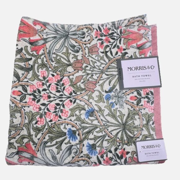 4 Pc William Morris Woodland Leaves Velour Bath Hand Towel Set Green Coral Blue - Picture 2 of 9